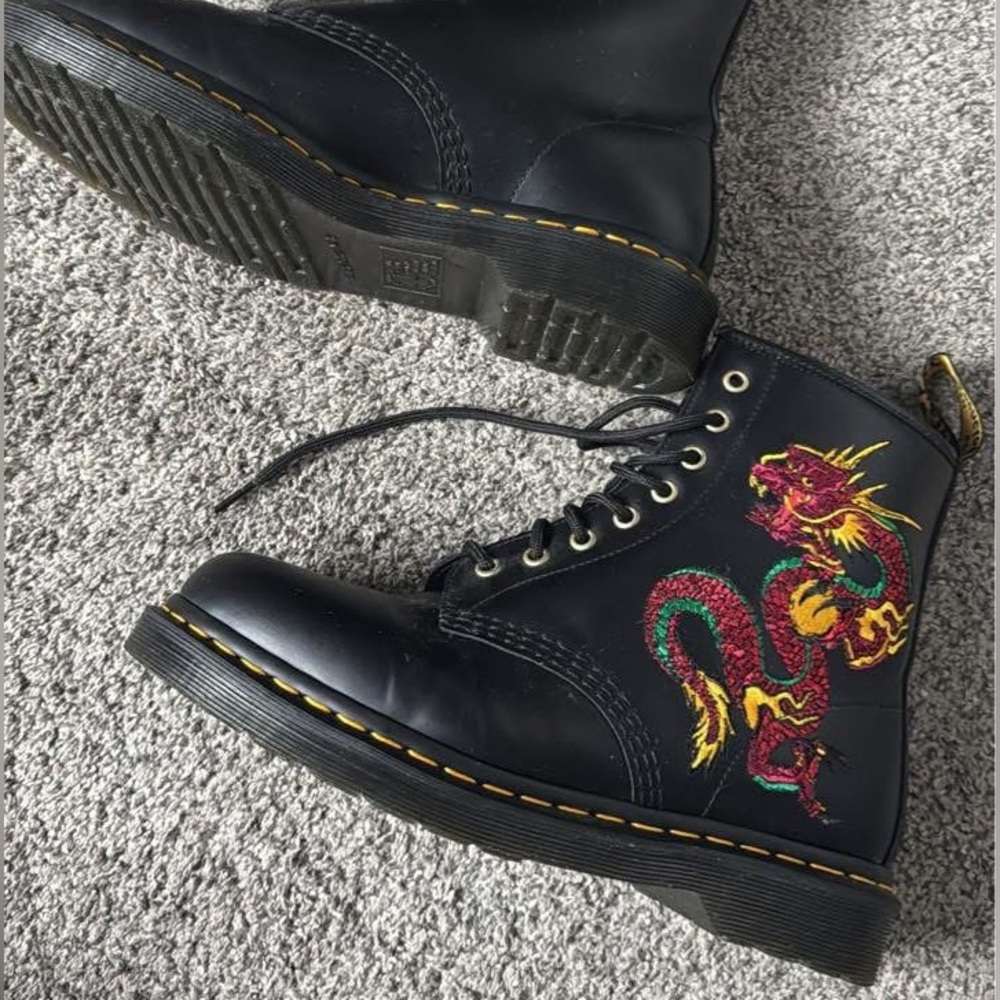 Doc Marten 1460 Black Boots with Dragon Embroidery - Size 10 Women’s - Like New